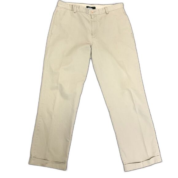 J. Crew Tan Flat Front Cuffed Straight Leg Chino Pants Size 35 X 31 - Picture 1 of 11